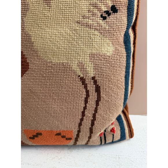 Vintage Native American Needlepoint Pillow | Woman with White Crane Bird - Picture 3 of 9